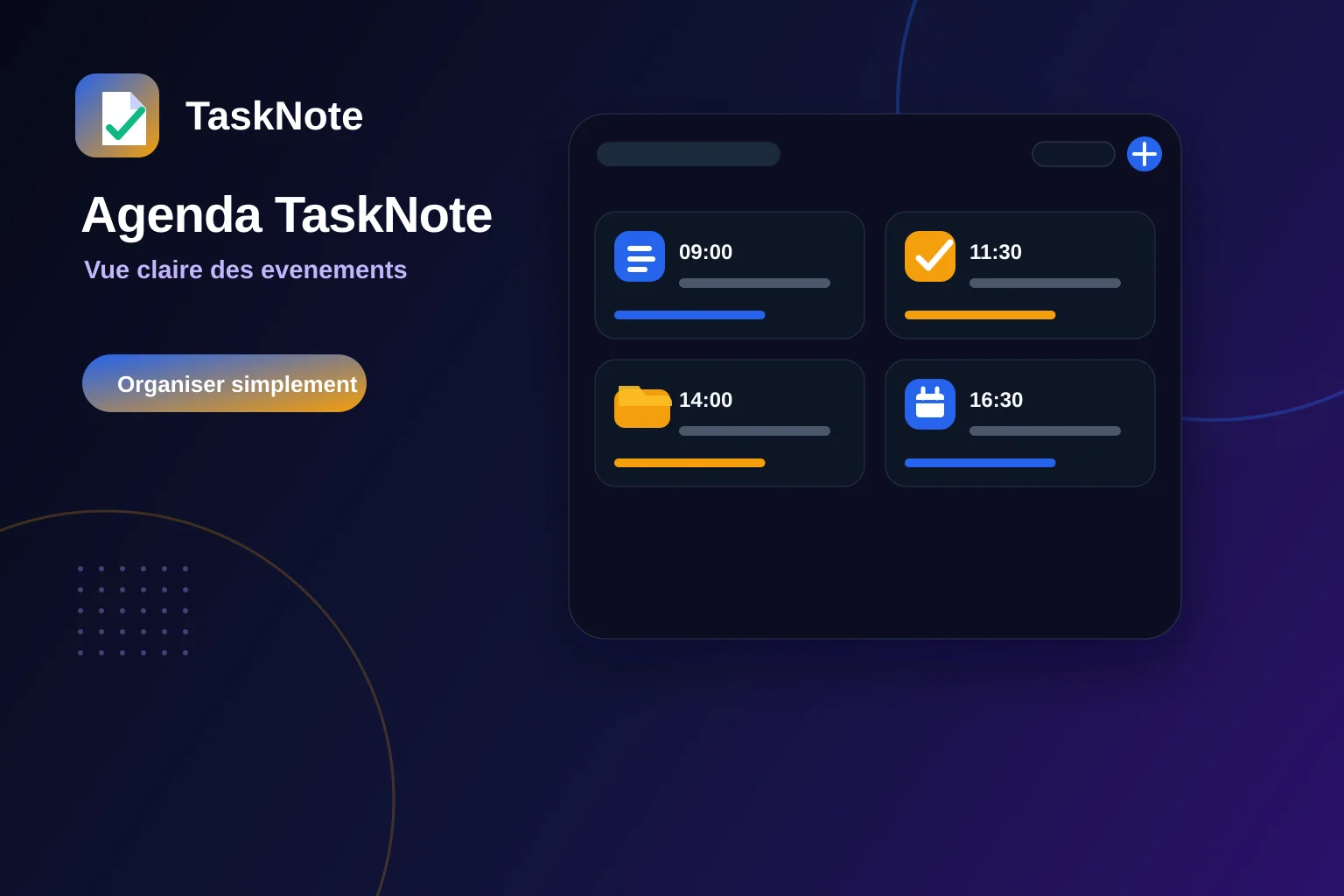 Agenda TaskNote avec une vue claire des événements