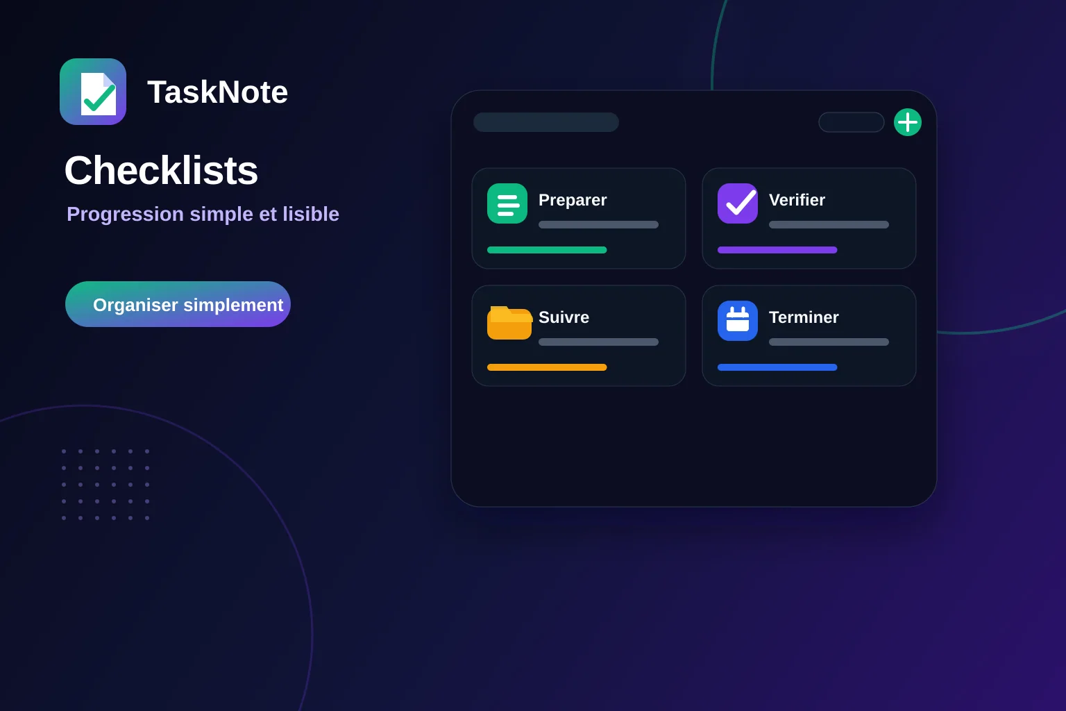 Checklists TaskNote avec progression des tâches